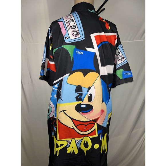 Mickey Mouse PAO.M Mens Button Up Colorful Black Size XL Print All Over Me - Picture 2 of 6